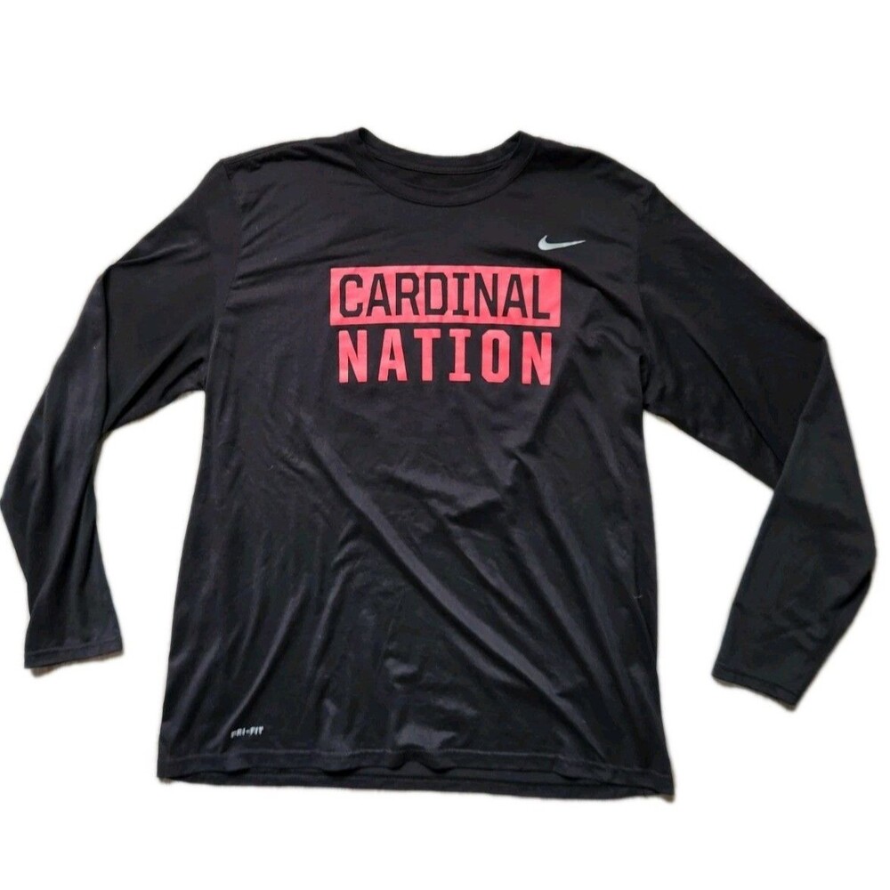 Nike Dri Fit Cardinal Nation Long Sleeve Shirt Men XXL Black Red Graphic Tee EUC
